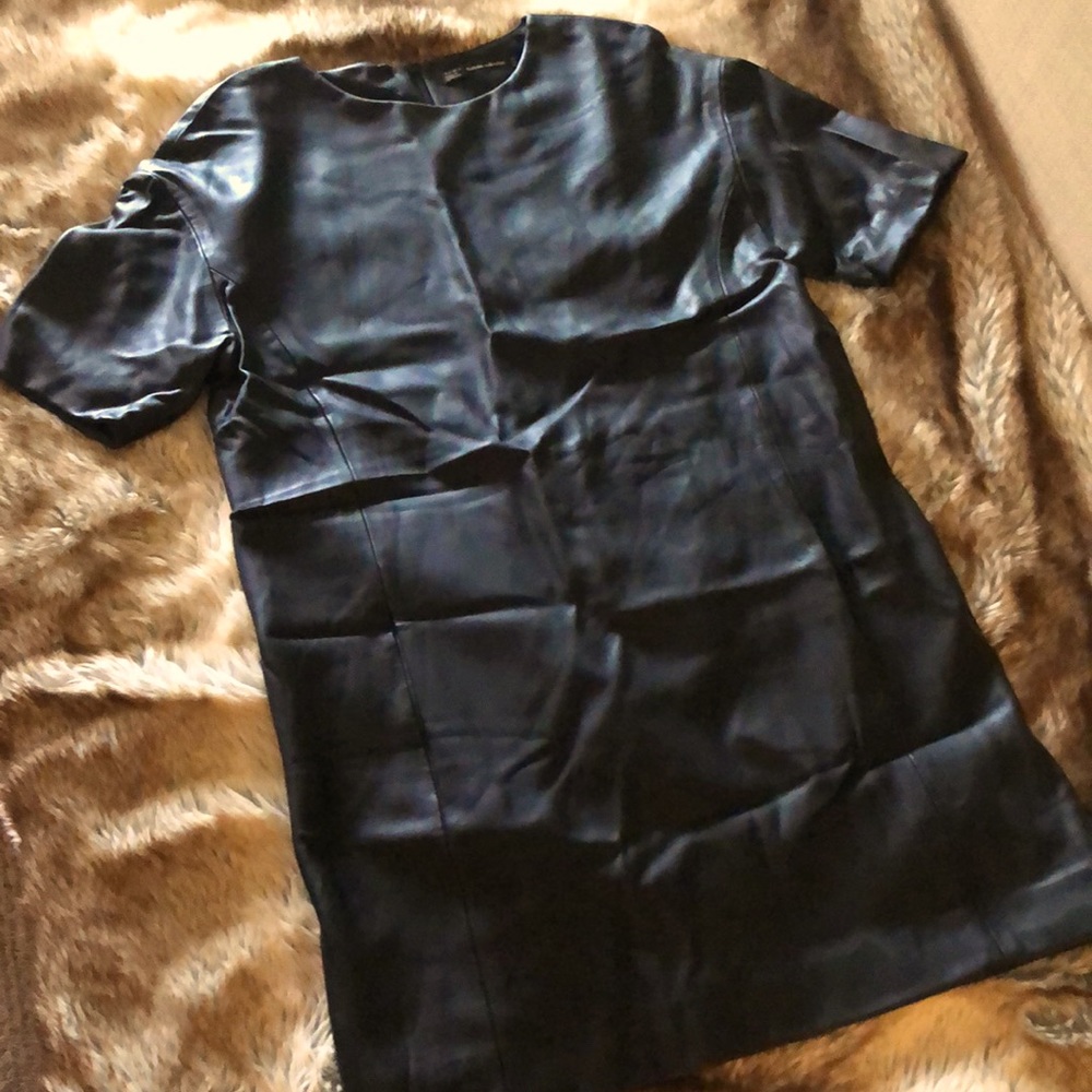 ZARA black PU Leather mini dress with pockets Size XS